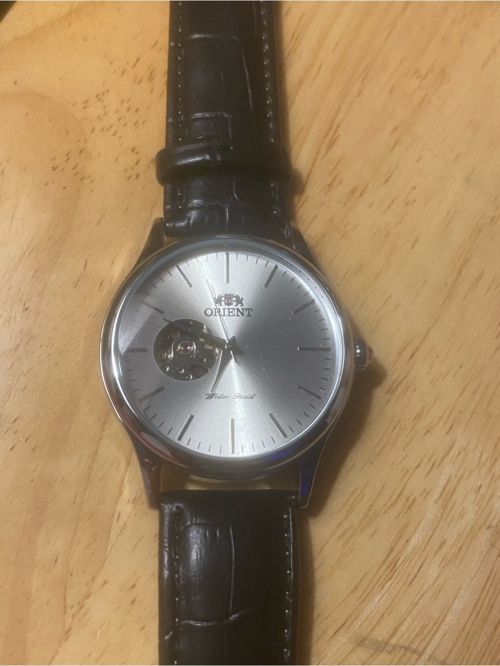 New Men's Silver Dial Open-Heart Watch with Black Leather Strap